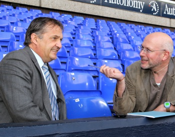 England's Gary Mabbutt and an awe-struck fan in the now-demolished west stand at White Hart Lane